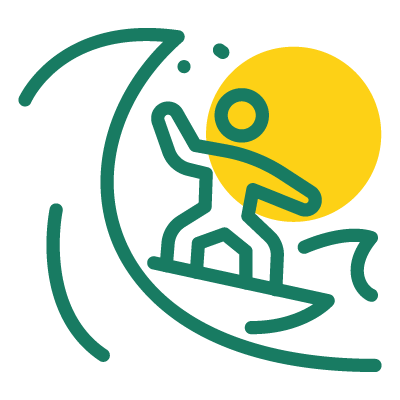 Cartoon of person surfing