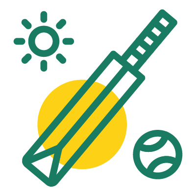 Cartoon icon of cricket bat and ball